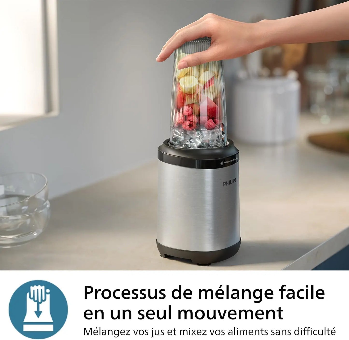 PHILIPS Blender ProBlend 4 Blades 1.9L Max Capacity 450W + E-book offert Simply smoothies