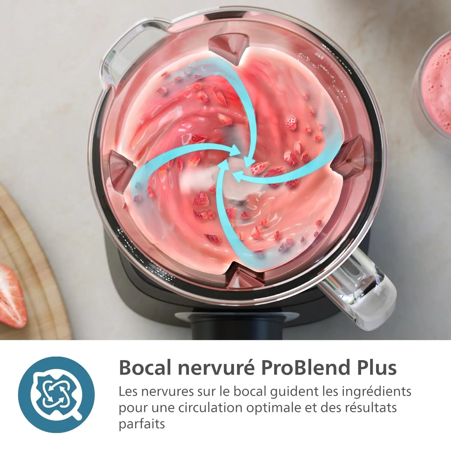 PHILIPS Blender ProBlend 4 Blades 1.9L Max Capacity 450W + E-book offert Simply smoothies