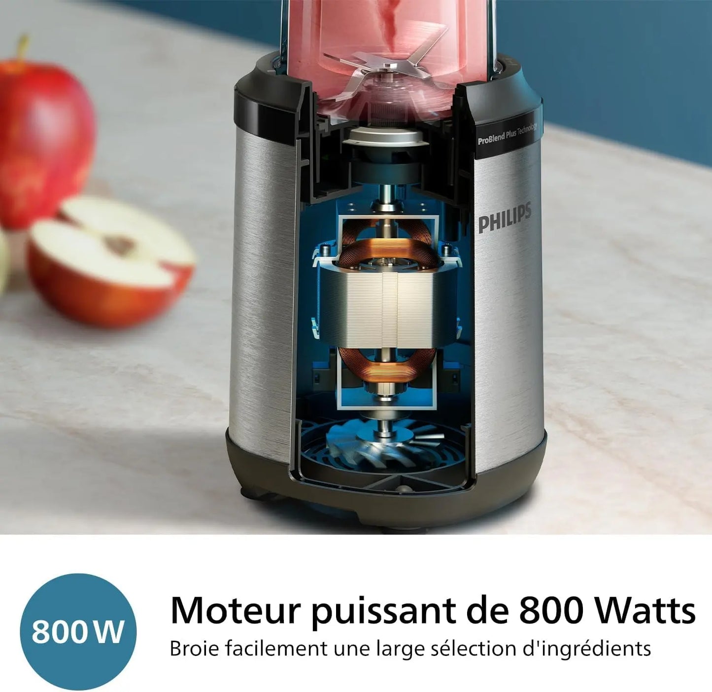 PHILIPS Blender ProBlend 4 Blades 1.9L Max Capacity 450W + E-book offert Simply smoothies