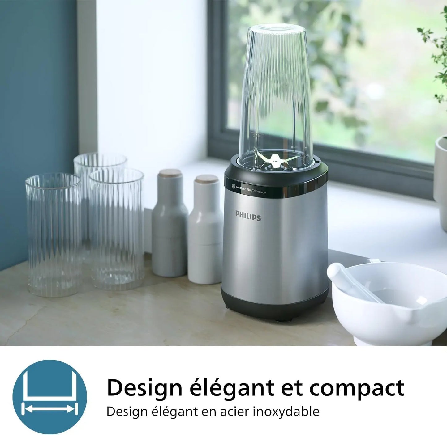 PHILIPS Blender ProBlend 4 Blades 1.9L Max Capacity 450W + E-book offert Simply smoothies