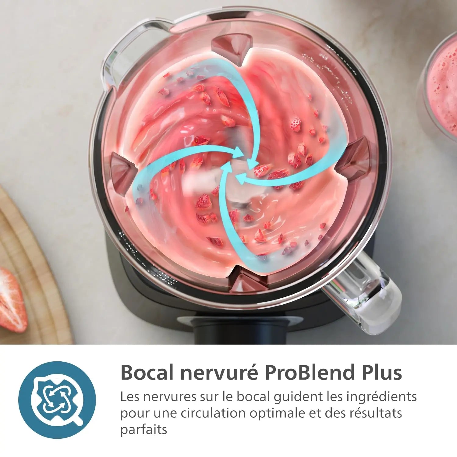 PHILIPS Blender ProBlend 4 Blades 1.9L Max Capacity 450W + E-book offert Simply smoothies