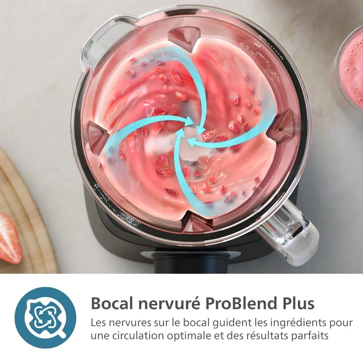 PHILIPS Blender ProBlend 4 Blades 1.9L Max Capacity 450W + E-book offert Simply smoothies